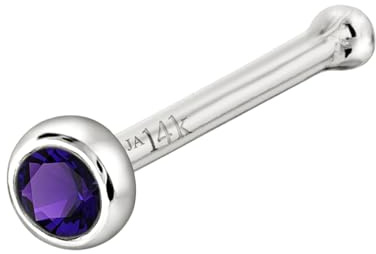 Jewelry Avalanche Solid 14K White Gold Ball-end Stud Bezel Set 2mm Amethyst 22G Nose Bone Nose Stud - February Birthstone Nose Ring Stud NBBZ-AMT20WG