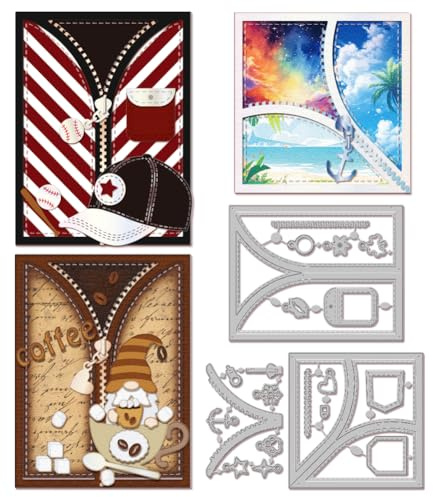 GLOBLELAND Stanzformen Mit Reißverschlussrand Zum Kartenbasteln Metallstanzungen Kleidungsreißverschluss Hintergrund Stanzvorlagen Für Scrapbooking Journale Prägungen Papierbasteln Dekor