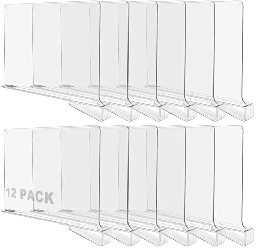 CYEER Shelf Dividers Set of 12, Acrylic Shelf Dividers for Wardrobe, Clear Closets Shelf Separator and Organizer Wardrobe Shelves for Bedroom Kitchen Cabinets Shelf Organization