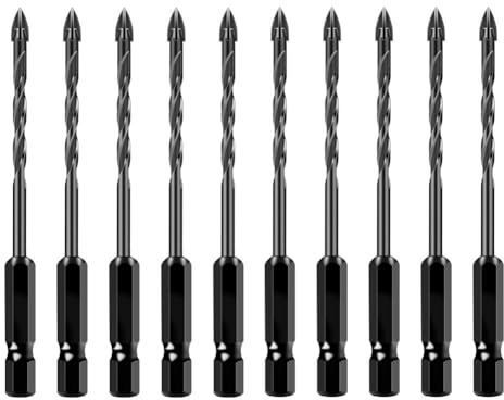 Set di 10 punte da trapano per muratura, per calcestruzzo, punte per trapano a croce in carburo, dimensioni 3 mm, per piastrelle, vetro, metallo, mattoni, cemento, ceramica, plastica, legno
