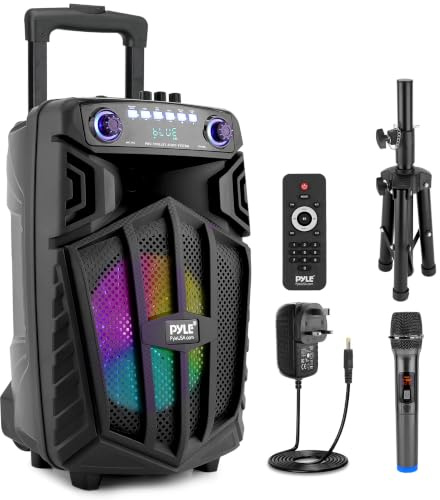 Pyle Cassa Bluetooth Portatile 680W, Altoparlante Bluetooth PA 25cm con Microfono Wireless, Ruote, TWS, Luci, Display LED, Ingresso Mic 6,5mm, FM/AUX/MP3/USB/SD