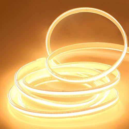 pcning Tira LED COB 3M 220V Blanco Calido 3000K con Enchufe sin Transformador IP67 Impermeable, 3 Metros 230V LED Strip Light (Blanco Cálido, 3M)