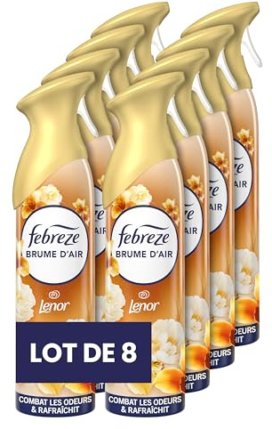Febreze Spray Désodorisant (185ml x8), 2en1, Parfum Souffle Précieux de Lenor, Combat Efficacement Les Odeurs, Laisse Un Parfum Frais