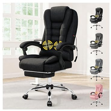 ALFORDSON Massage kontorsstol, ergonomisk design med stor sittstoppning, linne, svart