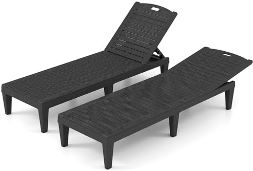 RELAX4LIFE Lettini Prendisole, Lettini da Giardino con Schienale Regolabile a 5 Livelli, Doghe Ventilate, Maniglia Trasporto, Sdraio per Spiaggia Piscina, Max 160kg (2, Nero, 156x55x28-83cm)