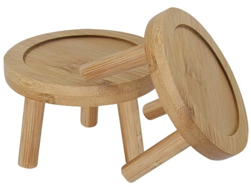 JOINPAYA Bandeja para Platillos de Maceta de Bambú Redonda 2 Piezas, Soporte para Plantas Fácil de Usar para Interior y Exterior, Mantiene el Área Limpia