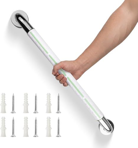 ITSOGOO Haltegriff Bad 304 Edelstahl mit Leuchtender Sicherheitsstreifen,Rutschfester Haltegriffe für Senioren,Duschgriff für Badewanne,WC,Badezimmer,Küche,Treppen Handlauf 60cm Weiße