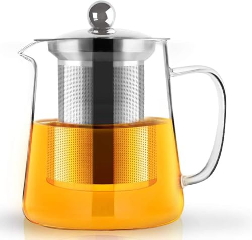 Teiera creativa in vetro, con filtro in acciaio inox resistente al calore, perfetta per tè e caffè (750 ml)