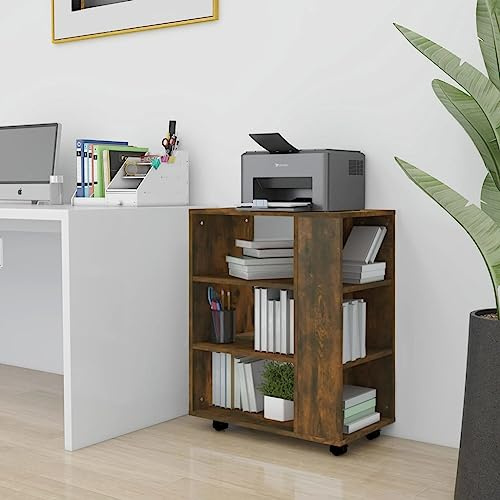 Mokuyary Rullskåp, rökt ek 60 x 35 x 75 cm, rullbehållare med hyllor, mobilt arkivskåp med rullar, kontorsbehållare, sidobord för vardagsrum, kontor