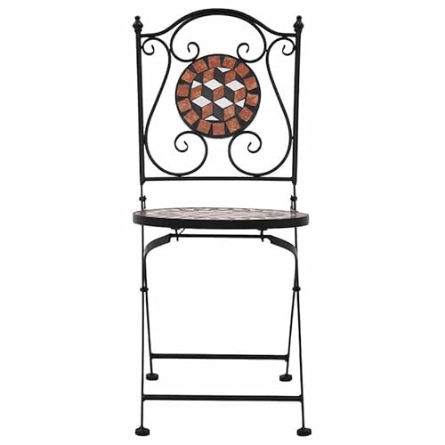 Eleganz Lot de 2 chaises de bistrot Mosaïque - Meubles de jardin en fer revêtu par pulvérisation et céramique - Résistant aux intempéries et élégant pour terrasse, balcon ou jardin