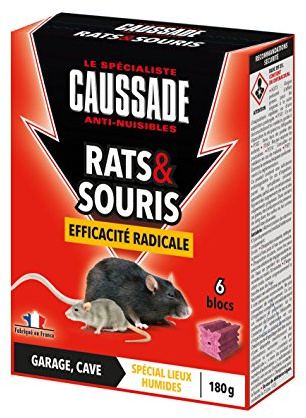CAUSSADE Anti Rats & Souris - Efficacité Radicale - Lieux très humides – 6 Appâts Blocs - Prêt à l'emploi - Une Ingestion Suffit - Fabriqué en France - 180g - CARSBL180