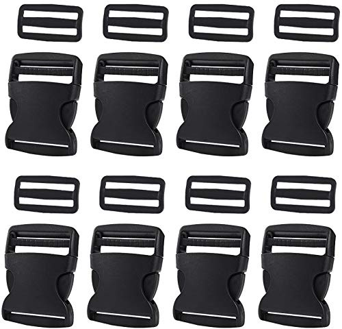 Jalan 16 Stück 50mm Seitliche Entriegelung Schnallen mit Tri-Glide für Gepäckgurte, Halsband, Rucksackreparatur, Gurtband, Zelt Schwarz
