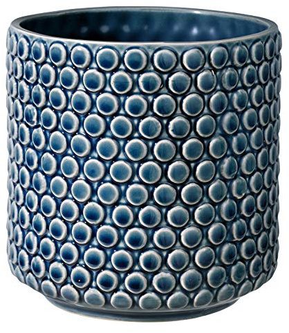 Bloomingville Stoneware Flower Pot with Polka Dots, Petrol Planter, 6''
