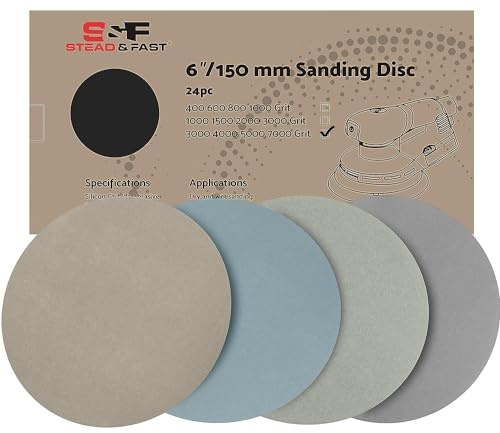 6 inch Sanding Discs Hook and Loop 24 Pcs, 3000 4000 5000 7000 Grit Sandpaper Wet Dry for Automotive Metal, Assorted Silicon Carbide Fine Grit Sand Paper for Orbital Sander by S&F STEAD & FAST