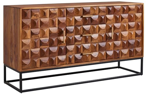 FineBuy Sideboard 145x45x81 cm Sheesham Massivholz, Metallrahmen
