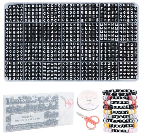 1120 Stück Buchstabenperlen für Armbänder, 6mm Platz Kandi Beads, Alphabet Perlen Kit, Letter Beads, Zahlenperlen, Liebesperlen DIY Perlen für Haarband Schmuck Basteln Kreativität Geschenk