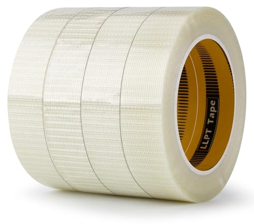 LLPT Nastro Rinforzato con Fibra di Vetro Nastro di Filamento 4 Rotoli 25mm x 33m Nastro da Imballo per Impieghi Gravosi Per l'impacchettamento di Scatole di Spedizione (TGT2533TT04)