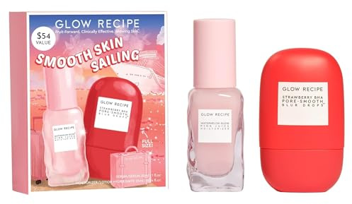 Glow Recipe Smooth Skin Sailing Skincare Set - Wassermelone Glow Rose Juice Moisturizing Face + Silikonfrei Bha Strawberry Pore Minimizer Überlauftropfen (2 Count)
