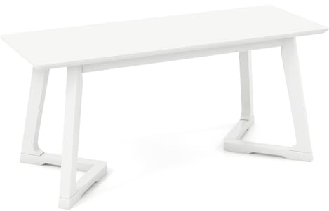Giantex Entryway Bench, 42” Long Dining Bench with Rubber Wood Triangular Legs, 16” Wide Seat, 350 Lbs Capacity, Living Room, Bedroom, Hallway, Kitchen, White