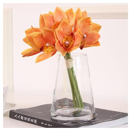 Flores Artificiales para decoración de orquídeas Artificiales Artificiales en jarrón de Cristal para decoración de Escritorio, Planta de orquídea Falsa bonsái para decoración del hogar, Oficina,