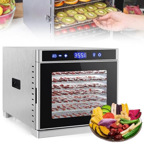 HmLotd Essiccatore per Frutta, Essiccatore ad Aria per Disidratazione, Spaziatura di 30 mm tra Ogni Strato, Timer Ultra Lungo da 1 a 24 Ore, Temperatura da 35°C a 75°C, Riscaldamento ad Anello