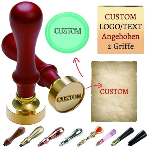 Siegelstempel Personalisiert mit Initialen [mit 2 Holzgriff] stempel mit Logo/Text, Wachs-Siegel-Stempel mit Namen Adressen & Datumsangaben, Persönliche Siegel auf Einladungen,Rund(Φ3CM)