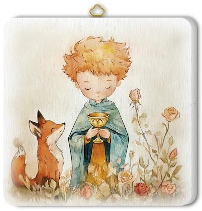 Fratelli Bonella – Cuadro que representa al Principito con el zorro y el cáliz – Cuadro de madera con caja de regalo – Cuadro religioso para dormitorio 10 x 10 cm – 100% fabricado en Italia