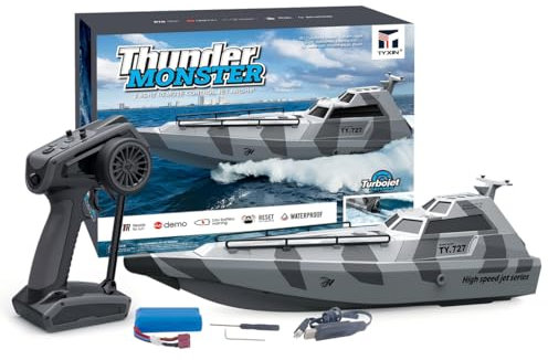 Jet Boat RC 30KM/H High Speed Racing – Bateau de vitesse étanche avec télécommande longue portée de 2,4 GHz et batterie rechargeable pour adultes et amateurs de loisirs RC