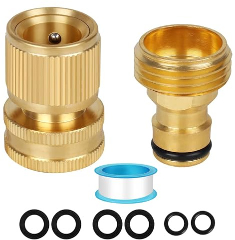 Garden Hose Quick Connectors, Durable Quick Connect Hose Fittingwith Extra Rubber Washers, Heavy Duty 3/4 Brass Quick Coupler for Pressure Washers, Sprinklers and Watering Systems