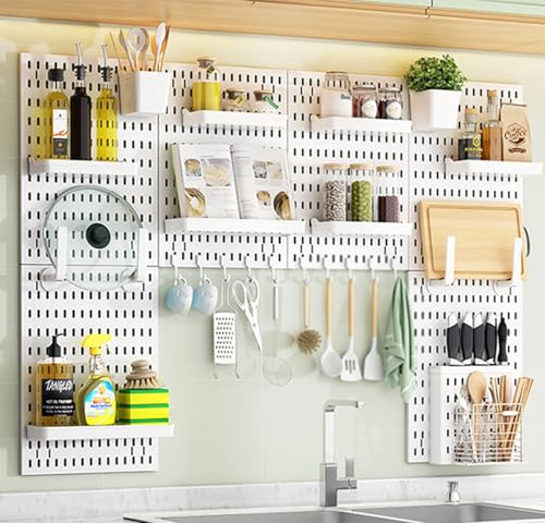 JuanNest Panneau Perforé Mural 30X42 Cm Organiseur Garage en Plastique avec Panneaux Perforés Accessoires, Kit Rangement D'outils pour Bureau, Maison, Entrepôt, Cuisine, Magasin 6 Piece (30 * 42cm),A