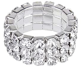 Kristall strass tåring, silverton elastisk 3-radig design, 9 mm bredd, justerbar 1,7-3 cm, legering och kristallmaterial, brudsmycken