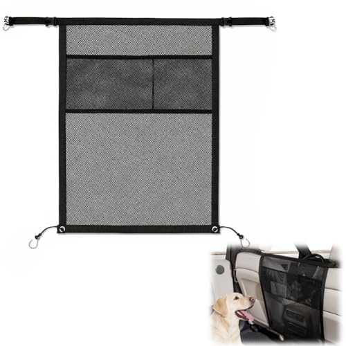 RANJIMA Rejilla protectora para perros para coche, 69 x 57 cm, red de separación, protección para maletero y asiento trasero, barrera de seguridad contra el perro del asiento trasero, para SUV y