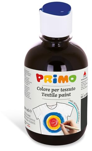 PRIMO - Colores Permanentes para Telas en Botella de 300 ml, Colores Acrílicos Vivos y Cubrientes para Niños +4 Años y Adultos, Pintura para Telas Ideal para Camisetas, Bolsos, Jeans, Zapatos y Más
