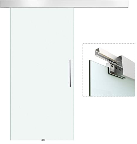 HOMCOM Puerta Corredera 102,5x205 cm Puerta Corrediza de Cristal con Riel Silenciosa para Sala de Estar Comedor Translúcido