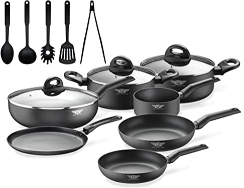 Prima Collection Black Batteria da Cucina 15 Pezzi Antiaderente Induzione