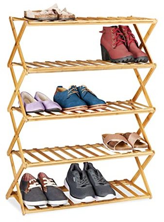 Relaxdays faltbares Schuhregal, 5 Ebenen, Bambus Schuhständer, Natur