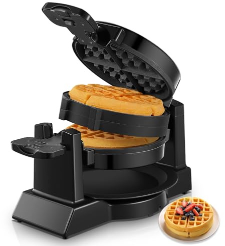 Waffle Maker, 1400 W doppio waffle belga 180° Flip, 8 fette in 3 minuti, piastre girevoli e antiaderenti, antigraffio, vassoio antigoccia rimovibile facile da pulire, manico fresco al tatto,