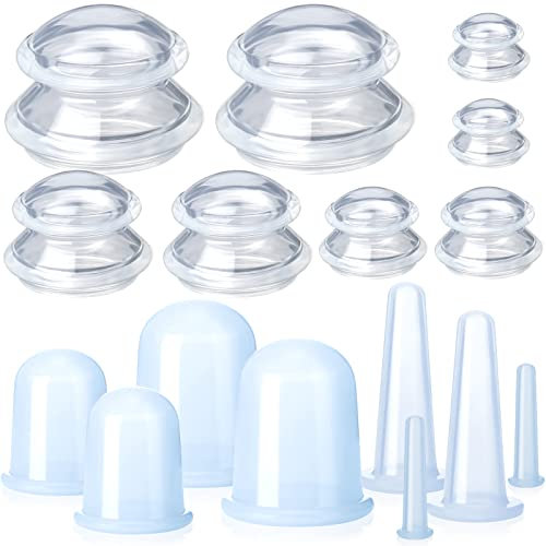 16 Piezas Set de Terapia de Ventosas de Silicona Copa Anticelulítica Copa de Masaje con Ventosa a Vacío Set de Cupping de Tratamiento para Reducción de Celulitis Masaje Hogar (Transparente)