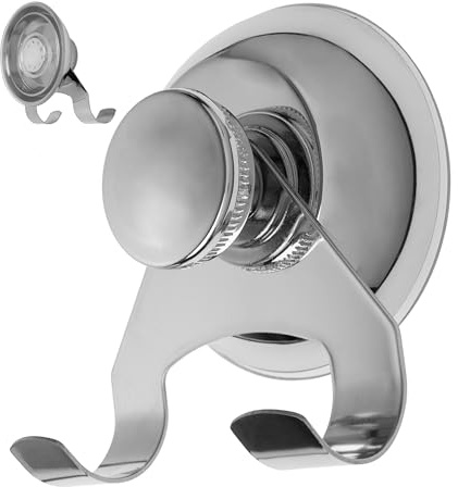Suction cup double hook, 1 piece, shiny silver, shower hook for smooth surfaces such as glass, tiles, strong bathroom suction hook, vacuum suction cup suspension for shower squeegee, towel, bathrobe