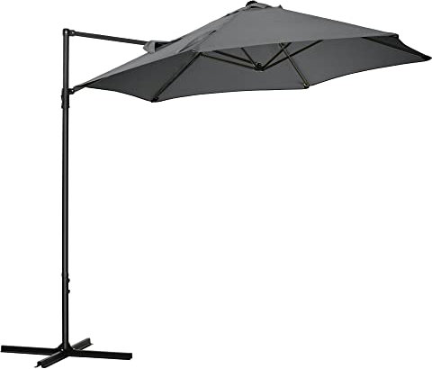 Outsunny 2.5M Garden Cantilever Parasol, Offset Roma Patio Umbrella Hanging Sun Shade Canopy Shelter with 360° Rotation and Cross Base, Dark Grey