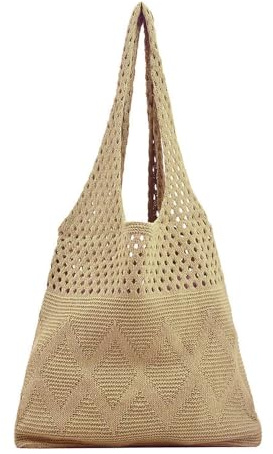 HAN-LBG Crochet Beach Bags for Women, Large Knit beach Tote Bag Shoulder Bag for Shopping Holiday Travel Daily