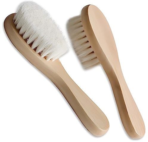 Kootinn Baby-Haarbürste mit hochwertigem Holzgriff und superweichen Ziegenborsten für Neugeborene und Kleinkinder, 2 Stück