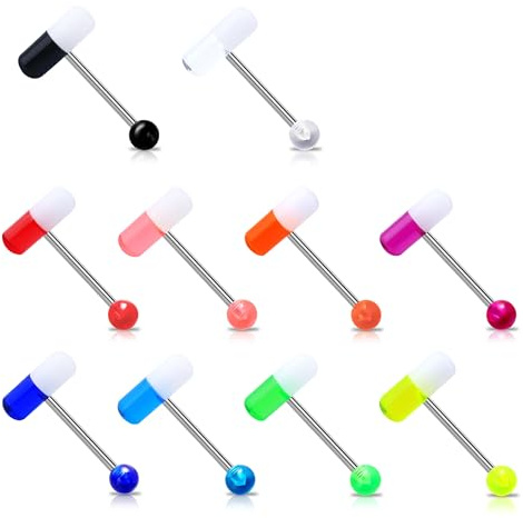 Melighting Juego de 10 piercings de lengua de titanio G23 para lengua, barra de plástico para lengua, piercing de lengua, joyería, Titanio, UKMTTB002-10PCS