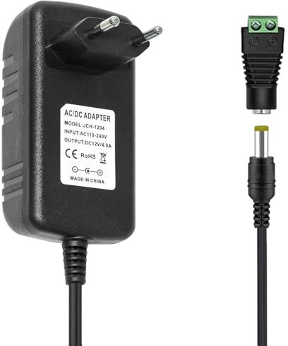 Tesfish 12V 4A Alimentatore Trasformatore 48W Adattatore di alimentazione 5,5 x 2,1/2,5 mm per CCTV, Telecamera, Router, Striscia LED 5050 2835