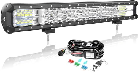 AUXTINGS 23 Pouces 57 cm 324W LED Barre d'éclairage avec 12V stroboscopique Faisceau de câblage kit,3 rangées Spot et Inondation Barre Lumineuse pour Offroad Véhicules Voiture camions SUV 4x4,6003K
