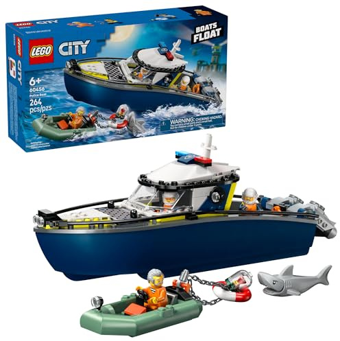 LEGO City Police Boat Chase Building Toy for Kids - Pretend Play Set for Boys & Girls, Ages 6+ - Building Blocks W/ 2 Floating Boat Toys for Playtime & Bath Time - Gift Idea for Birthdays- 60456