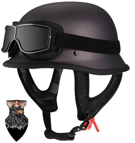 Motorrad Halbhelme ECE-Zertifiziert, Retro Chopper Helm mit ABS-Außenkörper EPS-Schutz, Netz-Innenfutter, Schnellverschlussschnallen, Moped/Scooter/Motorrad Helm für Erwachsene