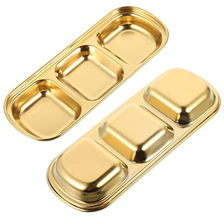 UTHCLO 2 piezas Plato de Salsas de Compartimentos Acero Inoxidable Bandeja Dividida para Aperitivos y Condimentos para Reuniones Familiares Picnics y Bbq