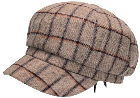 Rayson Newsboy-keps dam vinter justerbar keps vintage ballong sidenfoder åttkantig hatt med visir klassisk pläd, khaki, one size