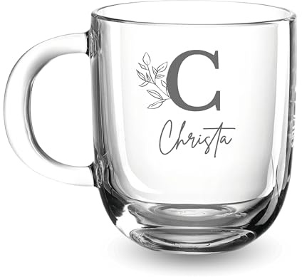 VILLA ROSA LOTTA Personalisierte Tasse mit Namen & Wunschtext - Große Glastasse mit Gravur als Geschenk Für Geburtstag, Weihnachten, Valentinstag